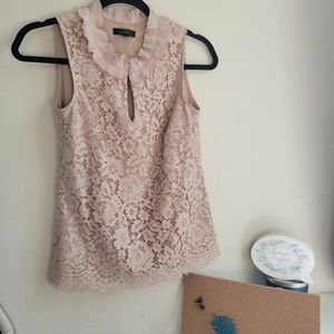 J Crew, Cream and Lace Ruffled Top with neck buttonhole | XXS